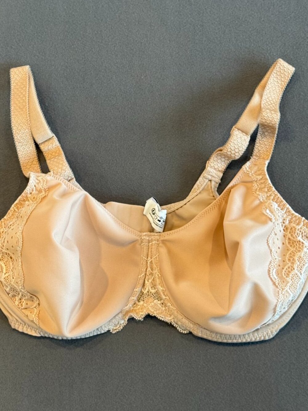 Simone Perele Caresse Minimizer Bra 38E Nude Beige Lace Underwire 12A380